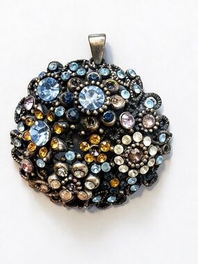 vintage mid-century multi-colored crystal and rhinestone cluster pendant
